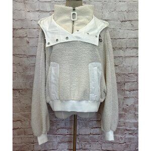 JW Anderson Womens Ivory Puller Cropped Hoodie Sweater Sherpa Pullover Size L